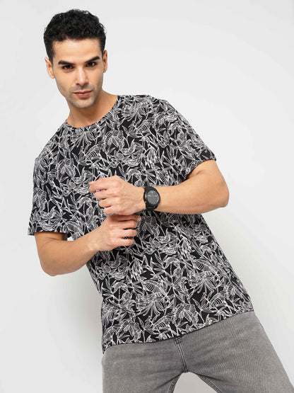 Black Printed Cotton T-shirt