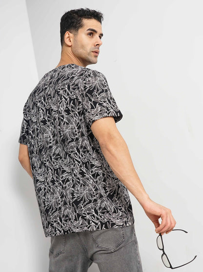 Black Printed Cotton T-shirt