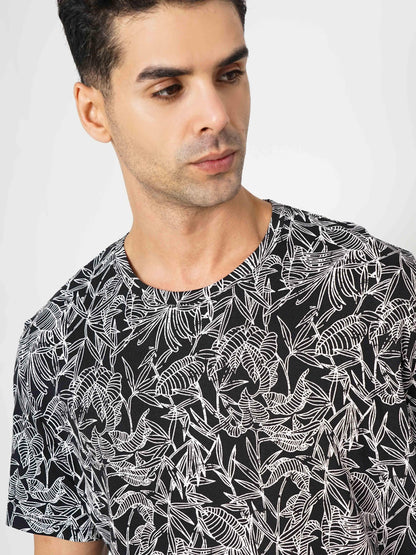 Black Printed Cotton T-shirt