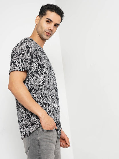 Black Printed Cotton T-shirt