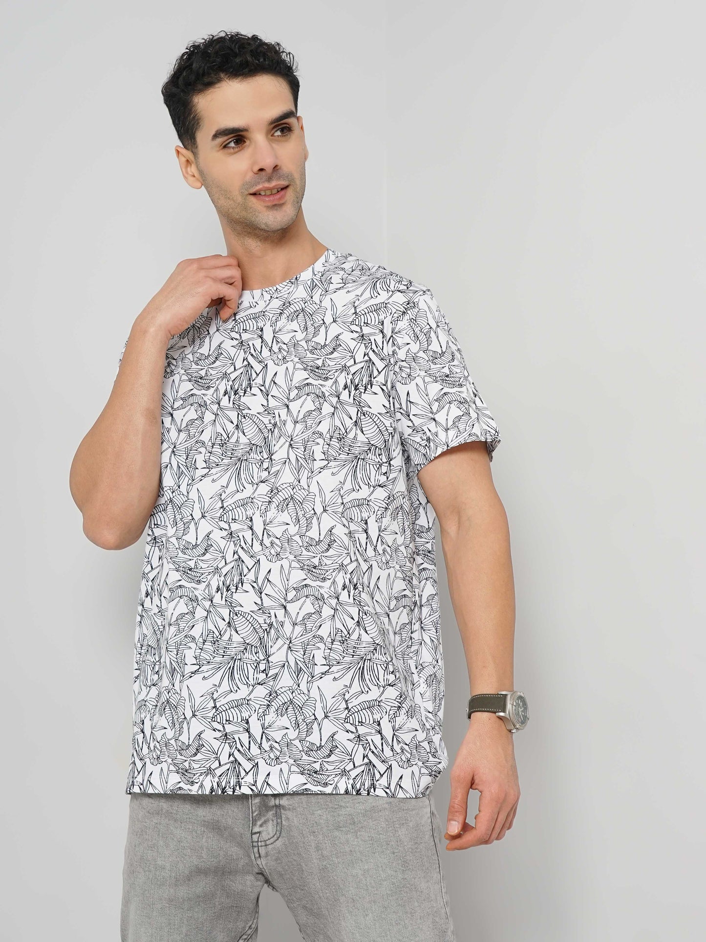 White Printed Cotton T-shirt