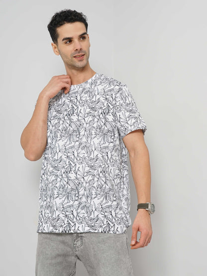 White Printed Cotton T-Shirt