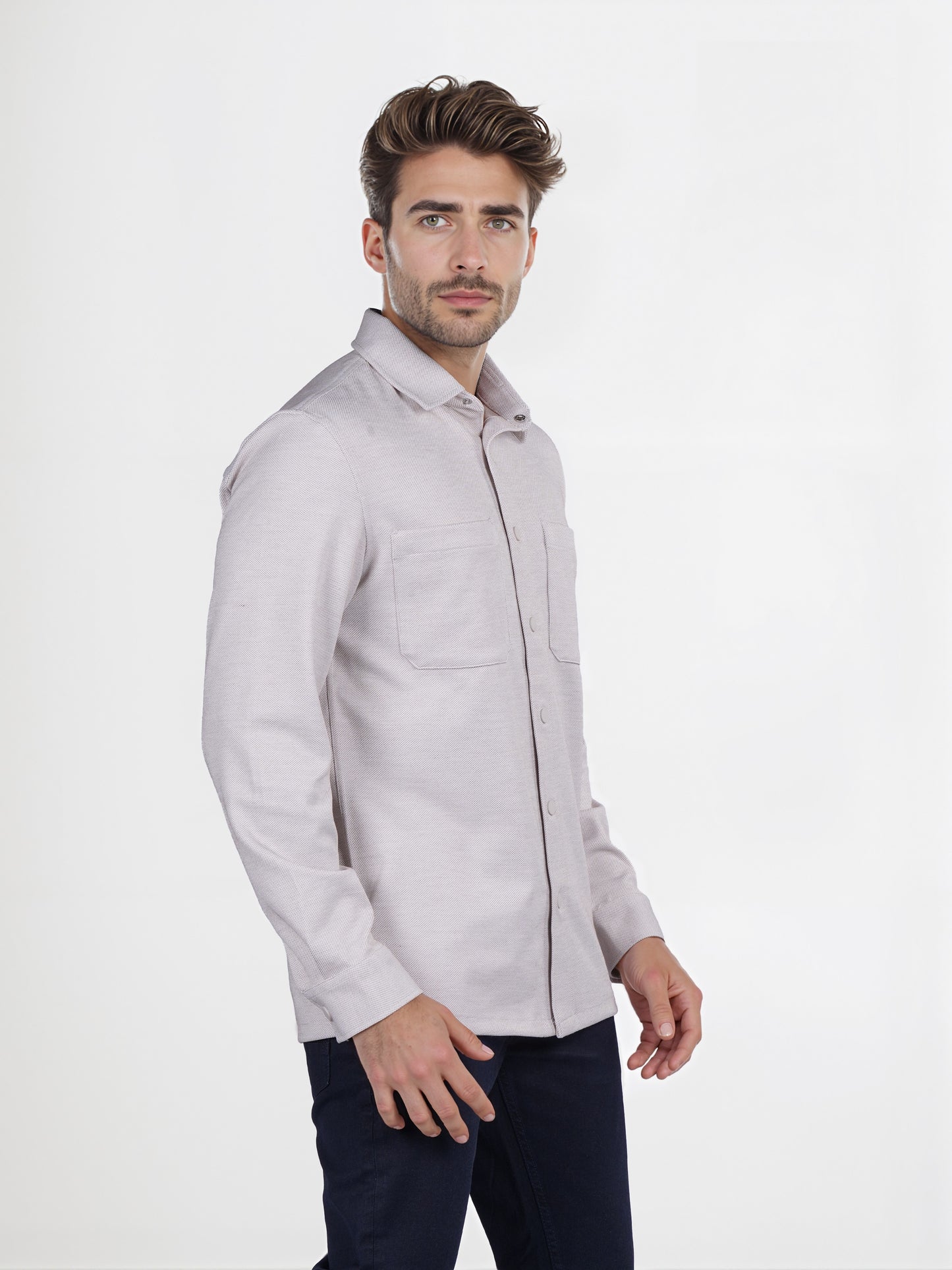 Celio* Solid Overshirt Cotton Beige Shirt