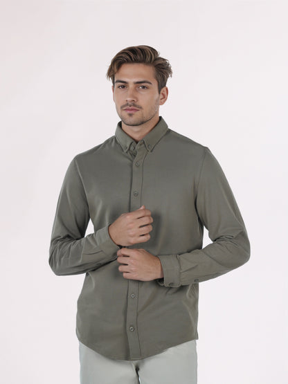 Celio* Men Olive Solid Regular Fit Cotton Shirts