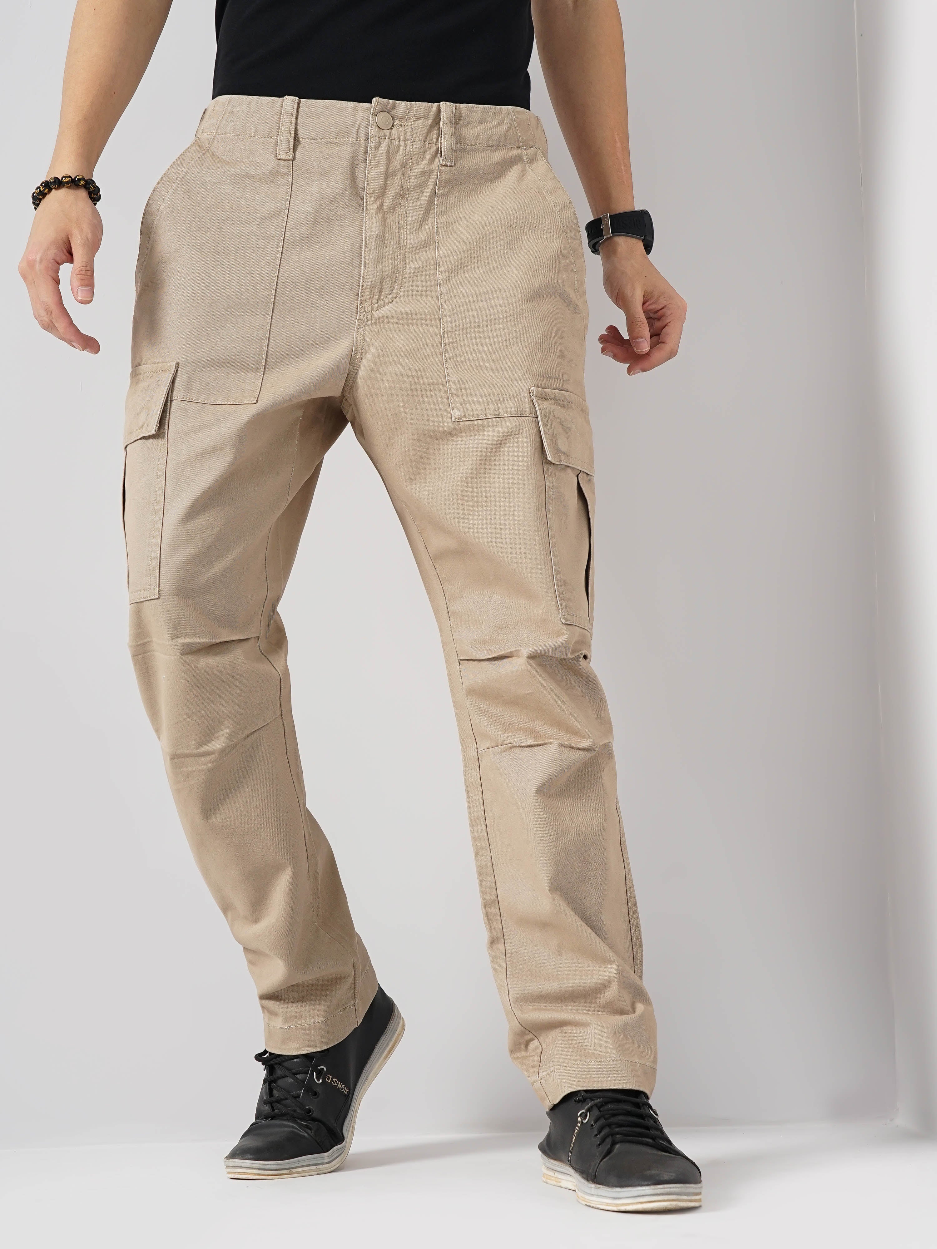 Beige Straight Fit Cargos