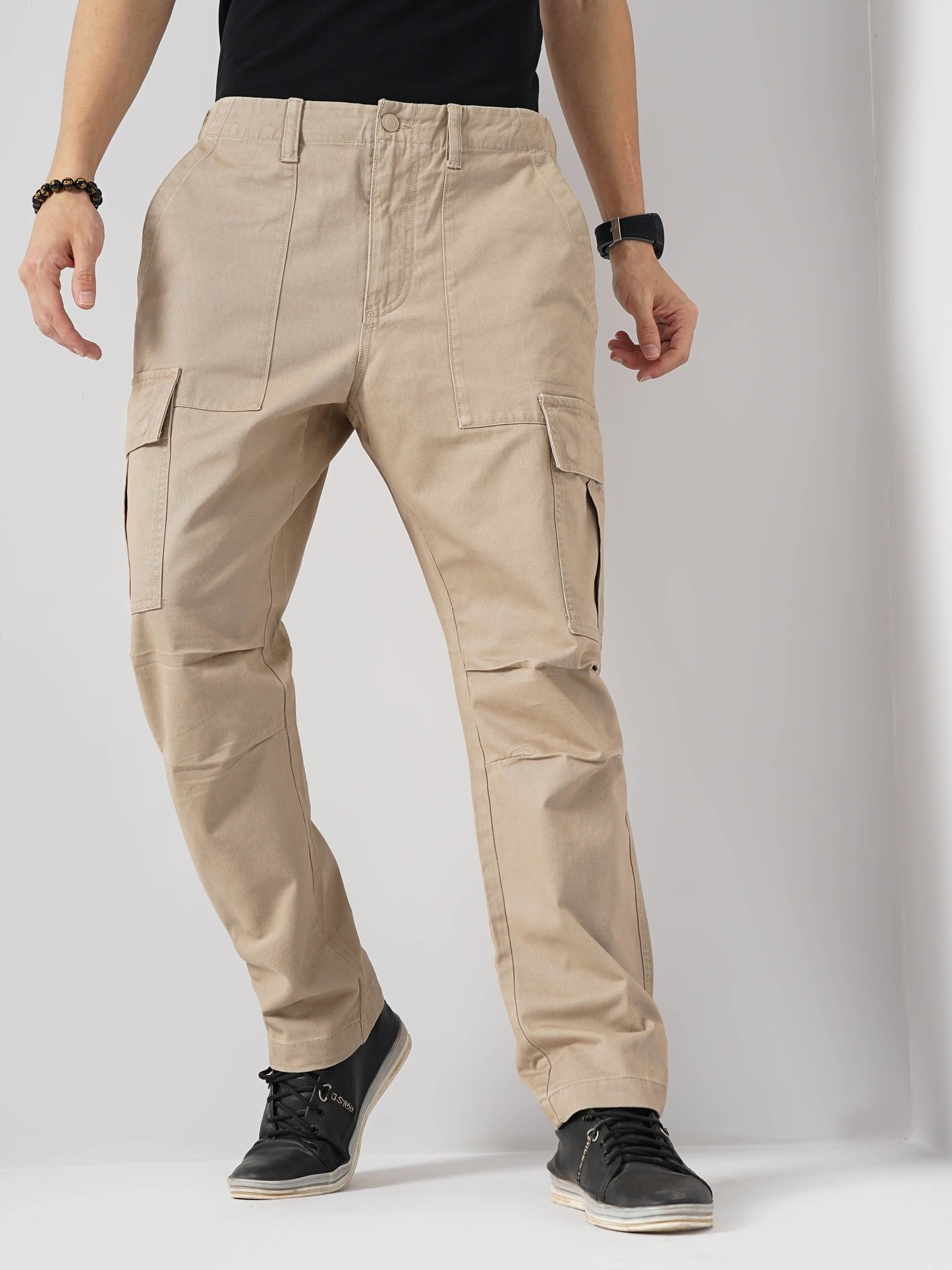 Beige Straight Fit Cargos