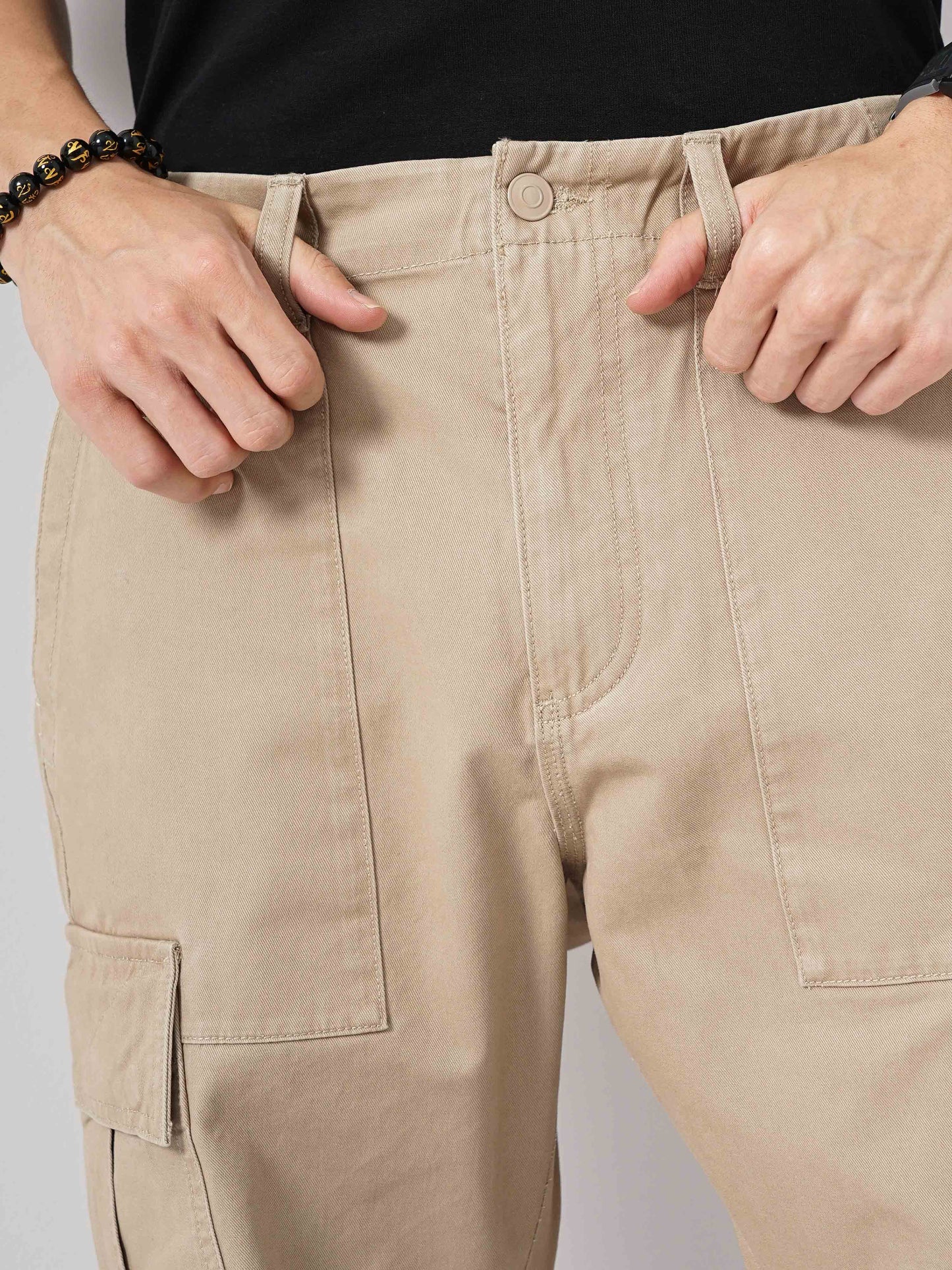 Beige Straight Fit Cargos