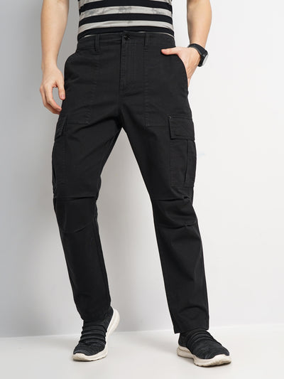 Celio* Cotton Straight Fit Black Trouser