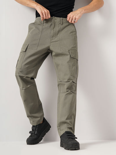 Celio* Cotton Straight Fit Olive Trouser