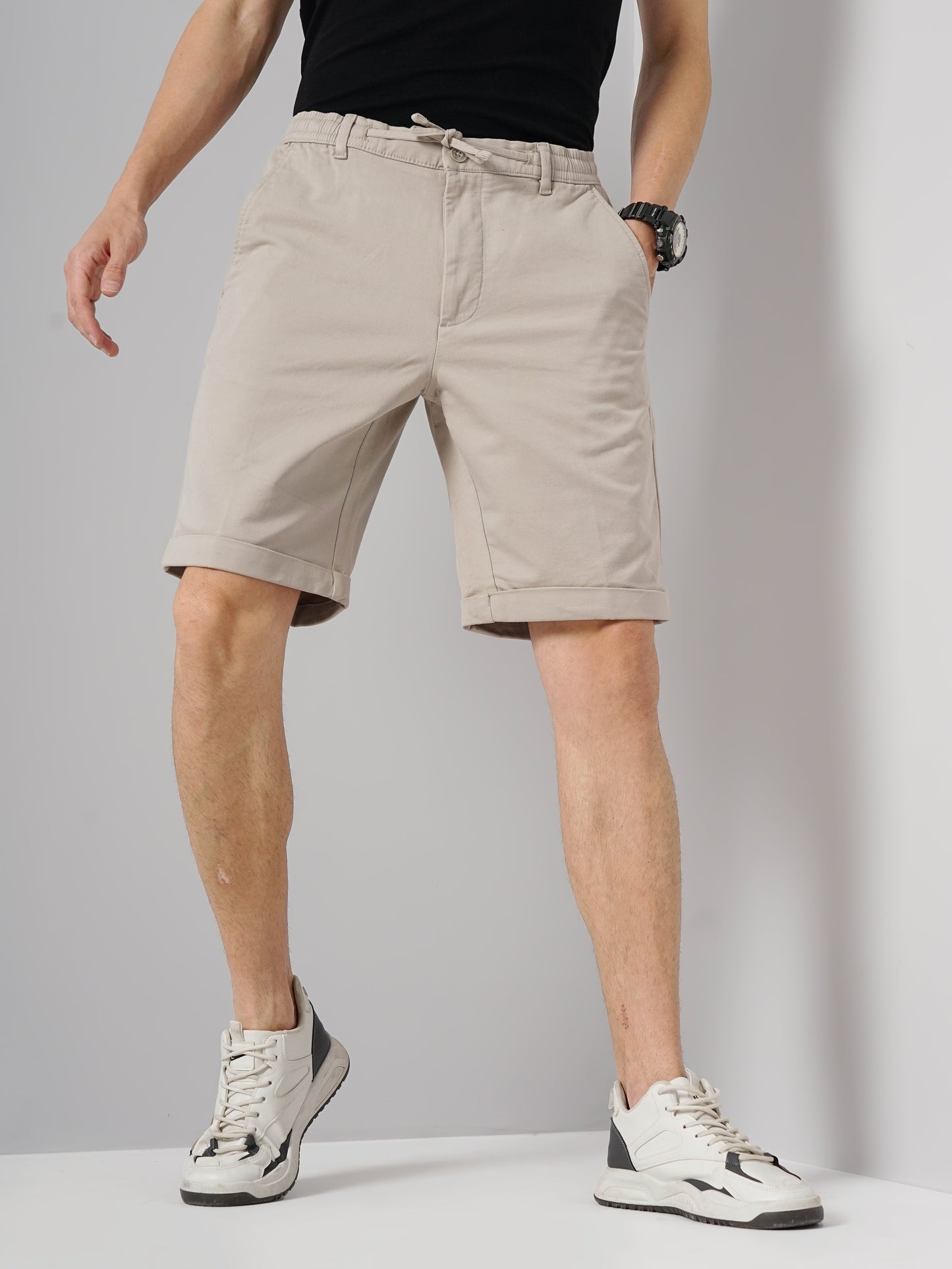 Beige Regular Fit Shorts