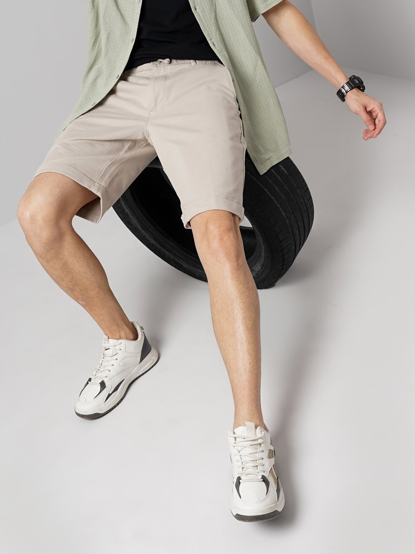 Beige Regular Fit Shorts