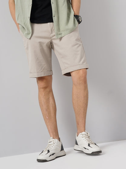 Beige Regular Fit Shorts