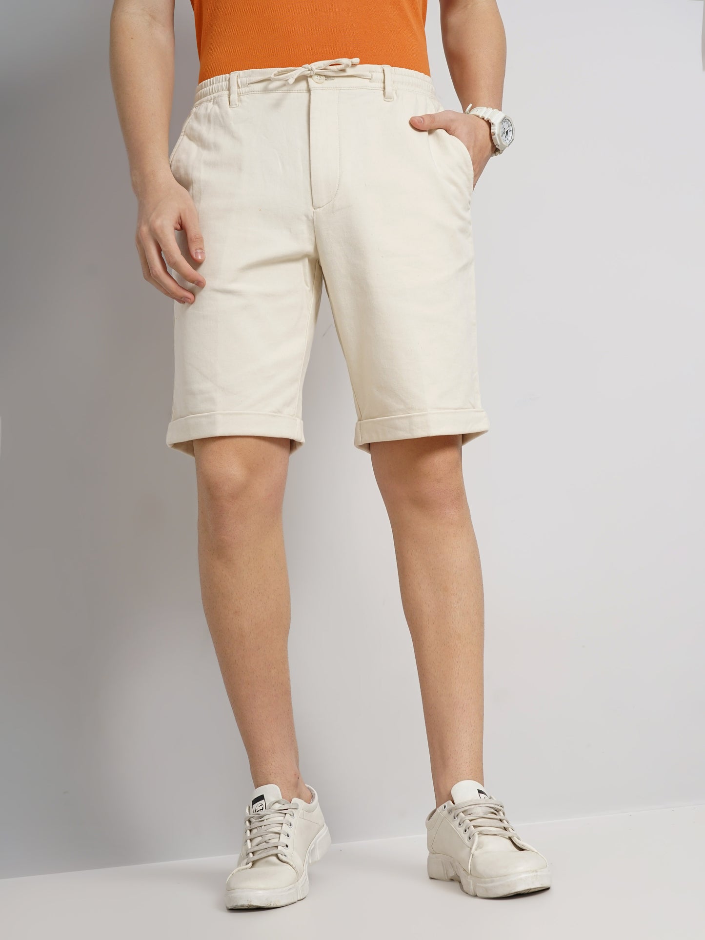 Beige Regular Fit Shorts