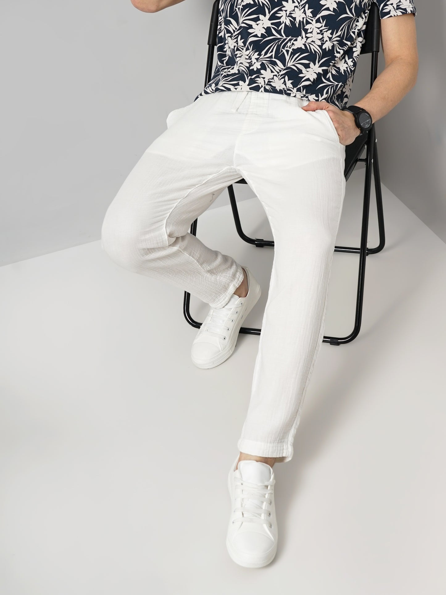 White Slim Fit Trousers