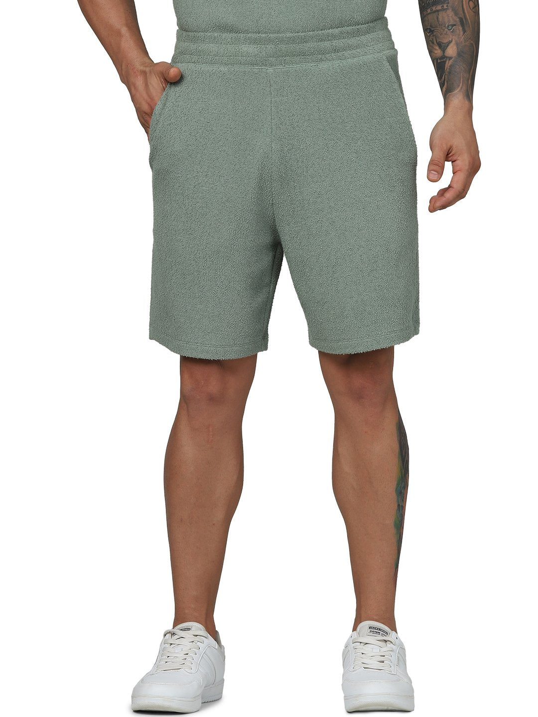 Celio* Men Khaki Solid Straight Fit Cotton Shorts