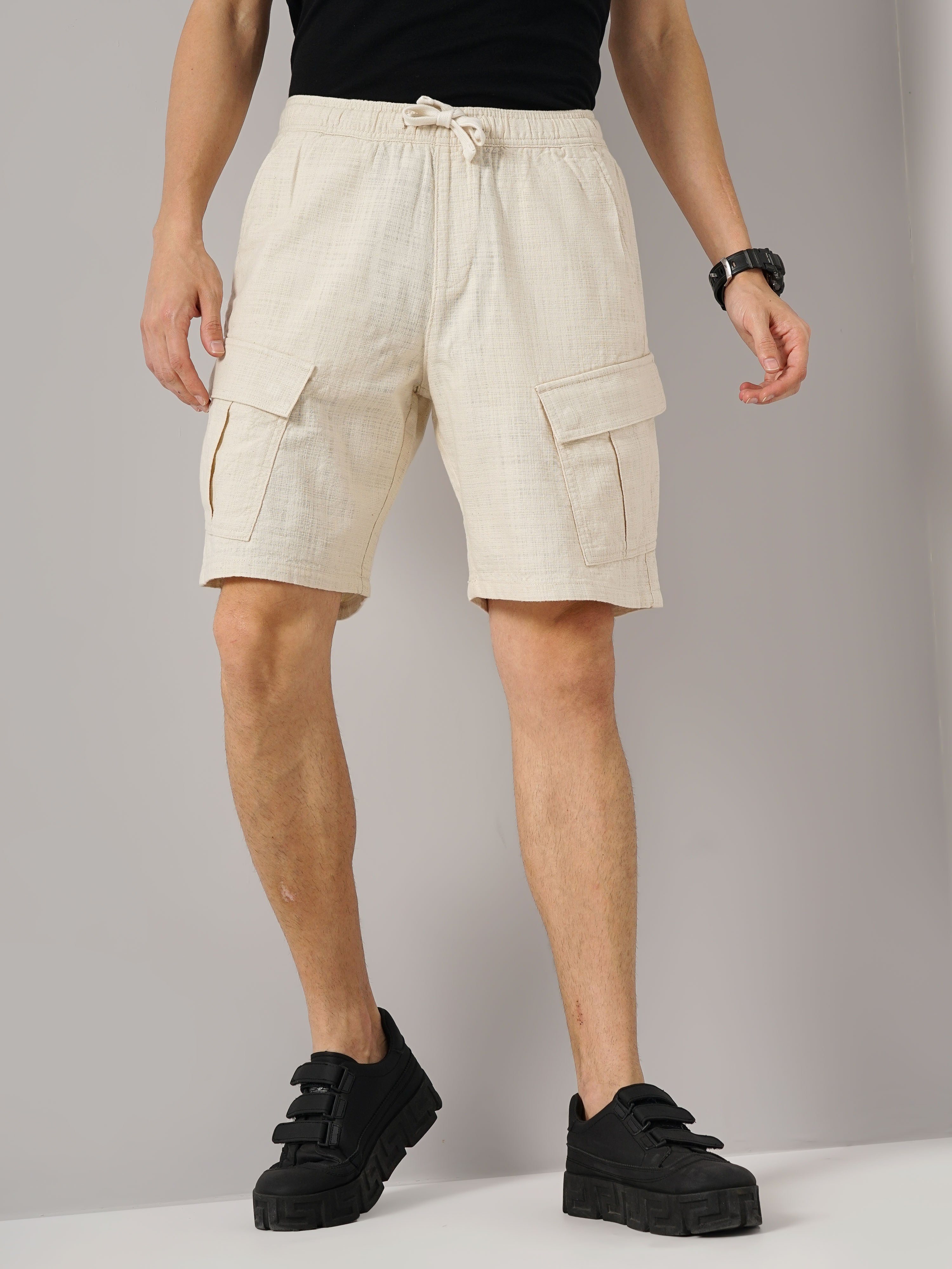 Beige Regular Fit Shorts