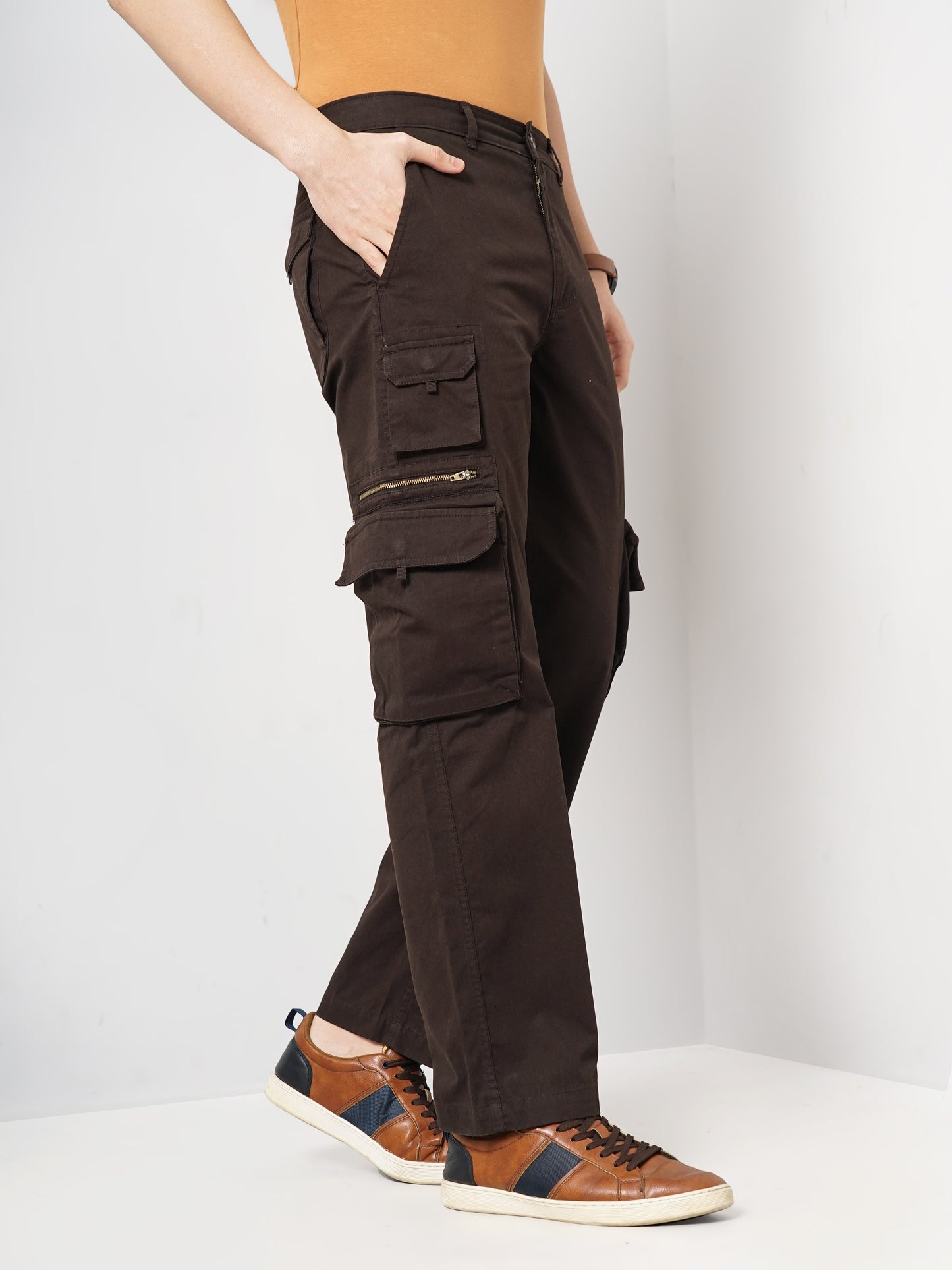 Brown Straight Fit Trousers