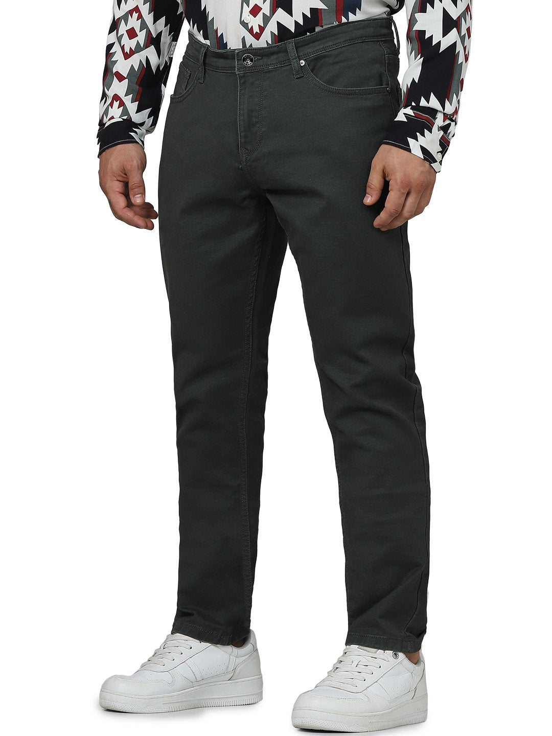 Celio Men Olive Solid Slim Fit Cotton Jeans