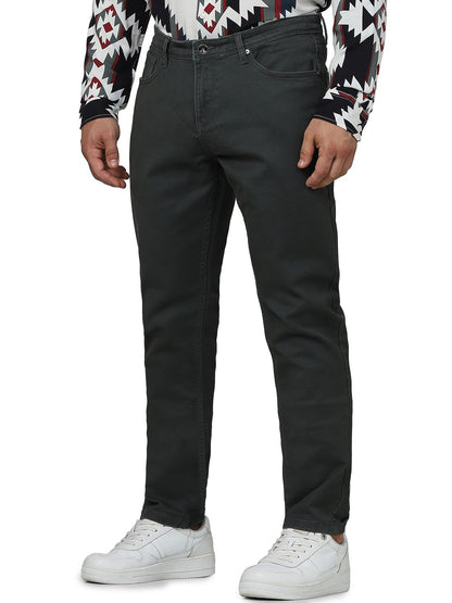 Celio Men Olive Solid Slim Fit Cotton Jeans