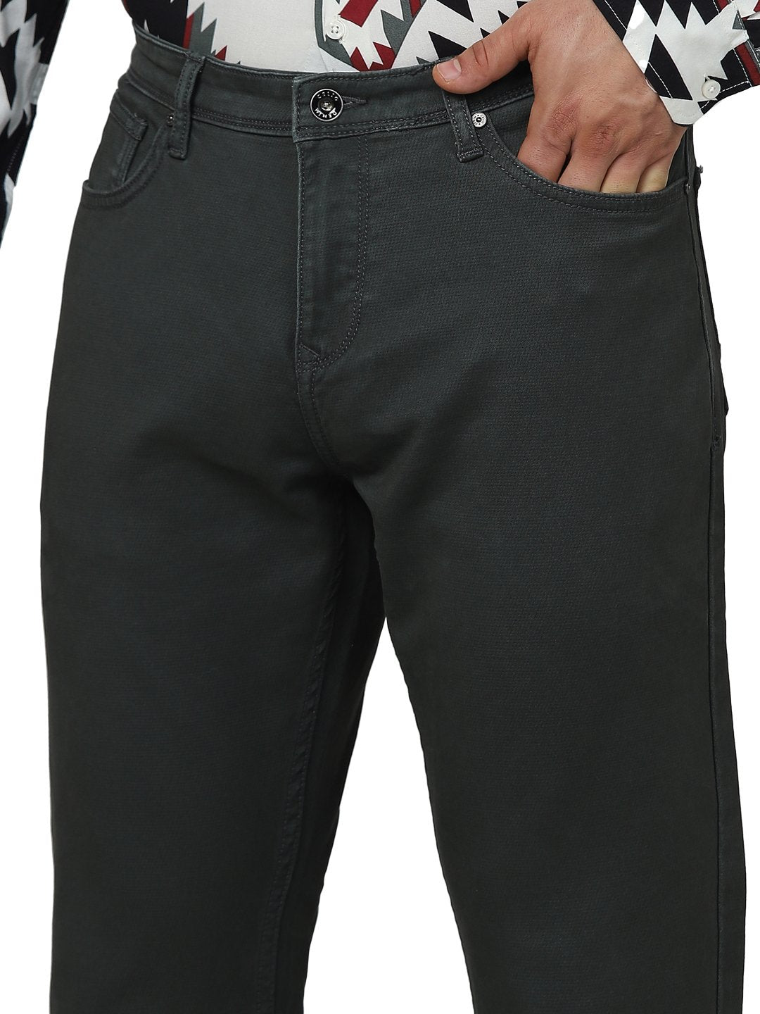 Celio Men Olive Solid Slim Fit Cotton Jeans