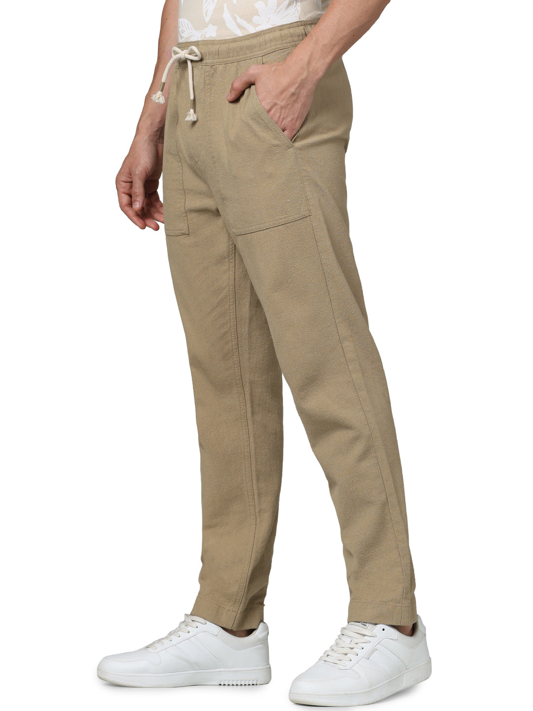 Beige Regular Fit Trousers