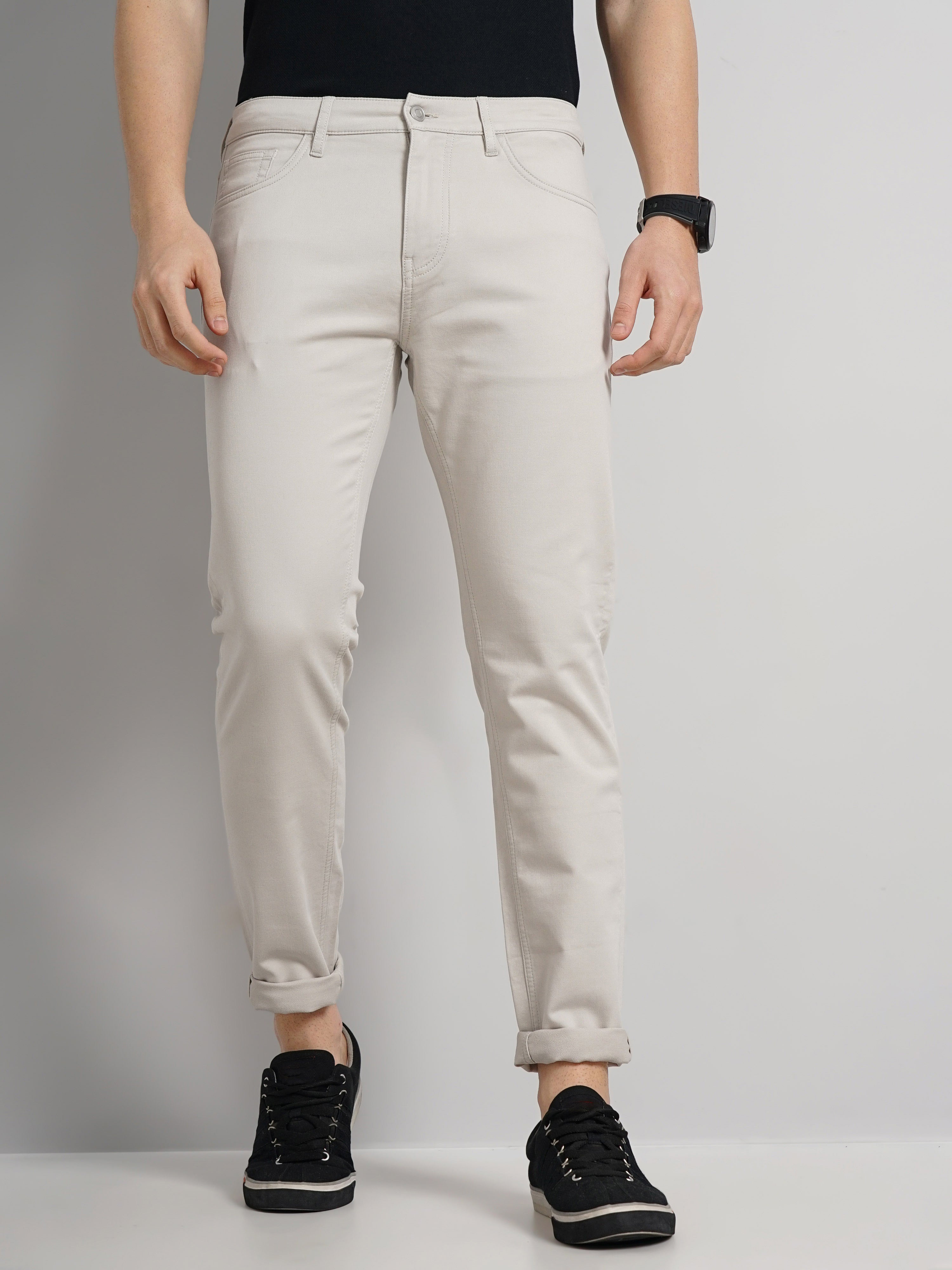 Beige Slim Fit Trousers