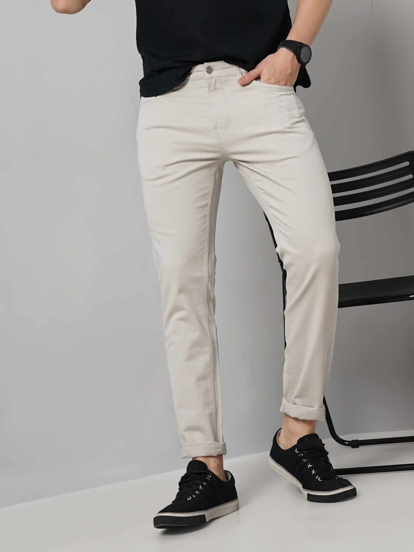 Beige Slim Fit Trousers