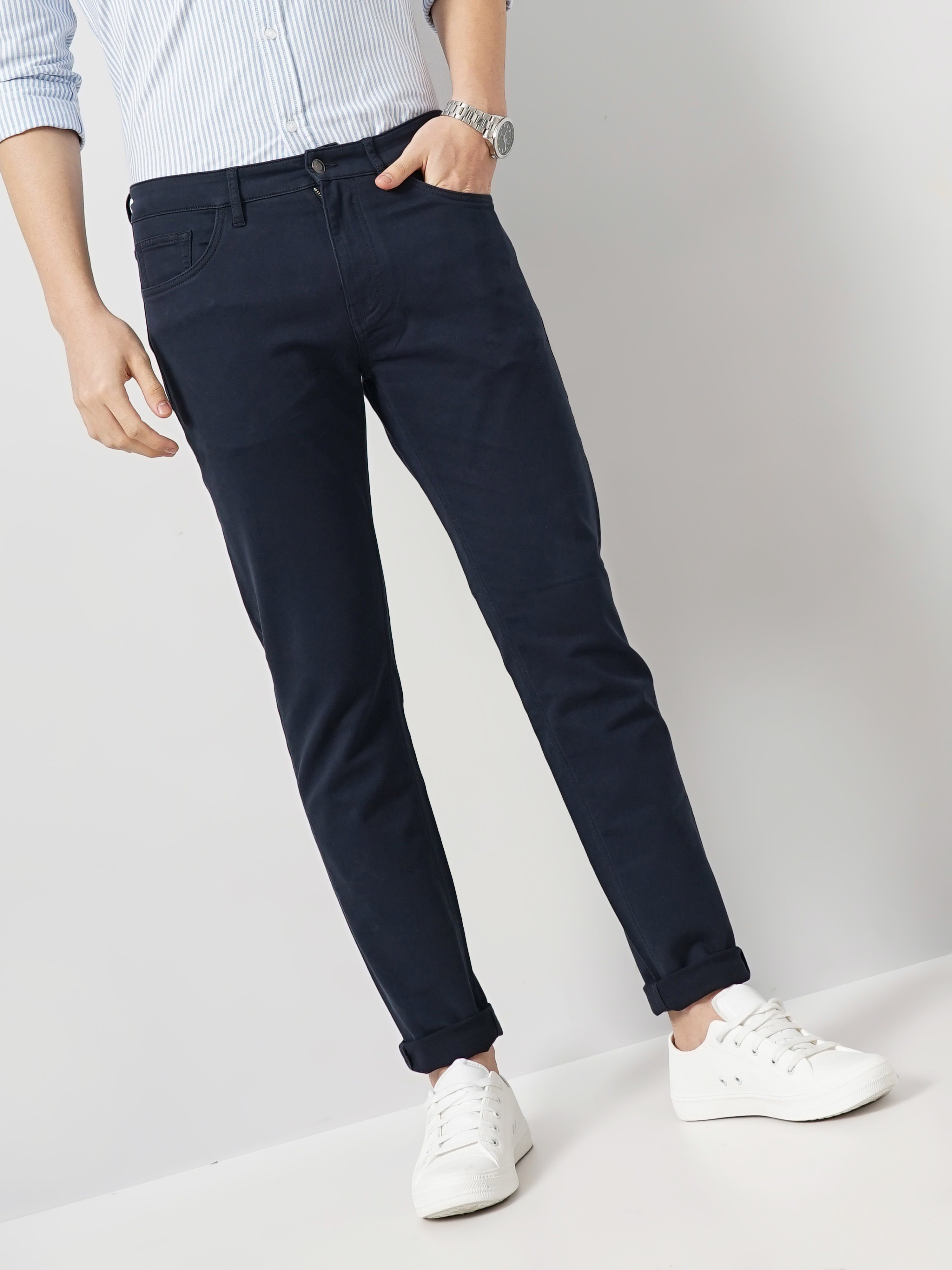 Navy Blue Slim Fit Trousers