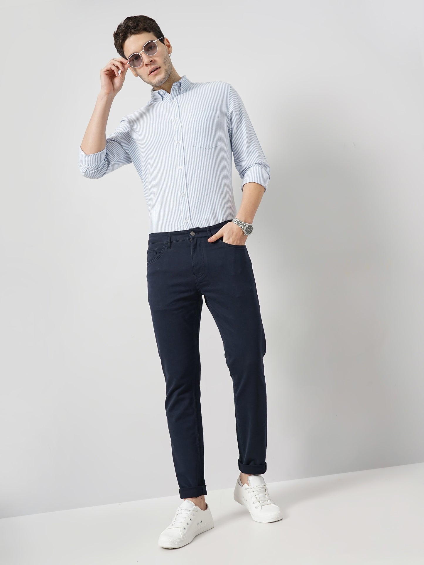 Navy Blue Slim Fit Trousers