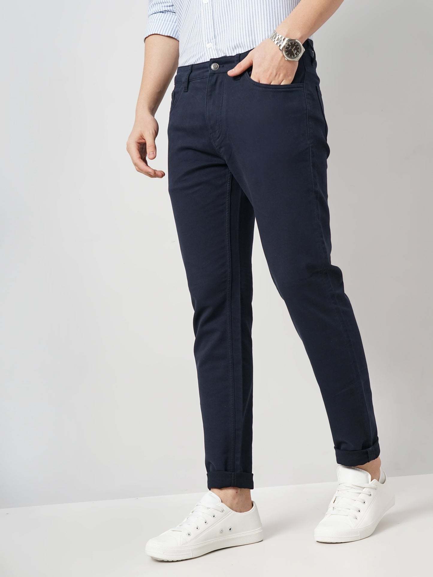 Navy Blue Slim Fit Trousers