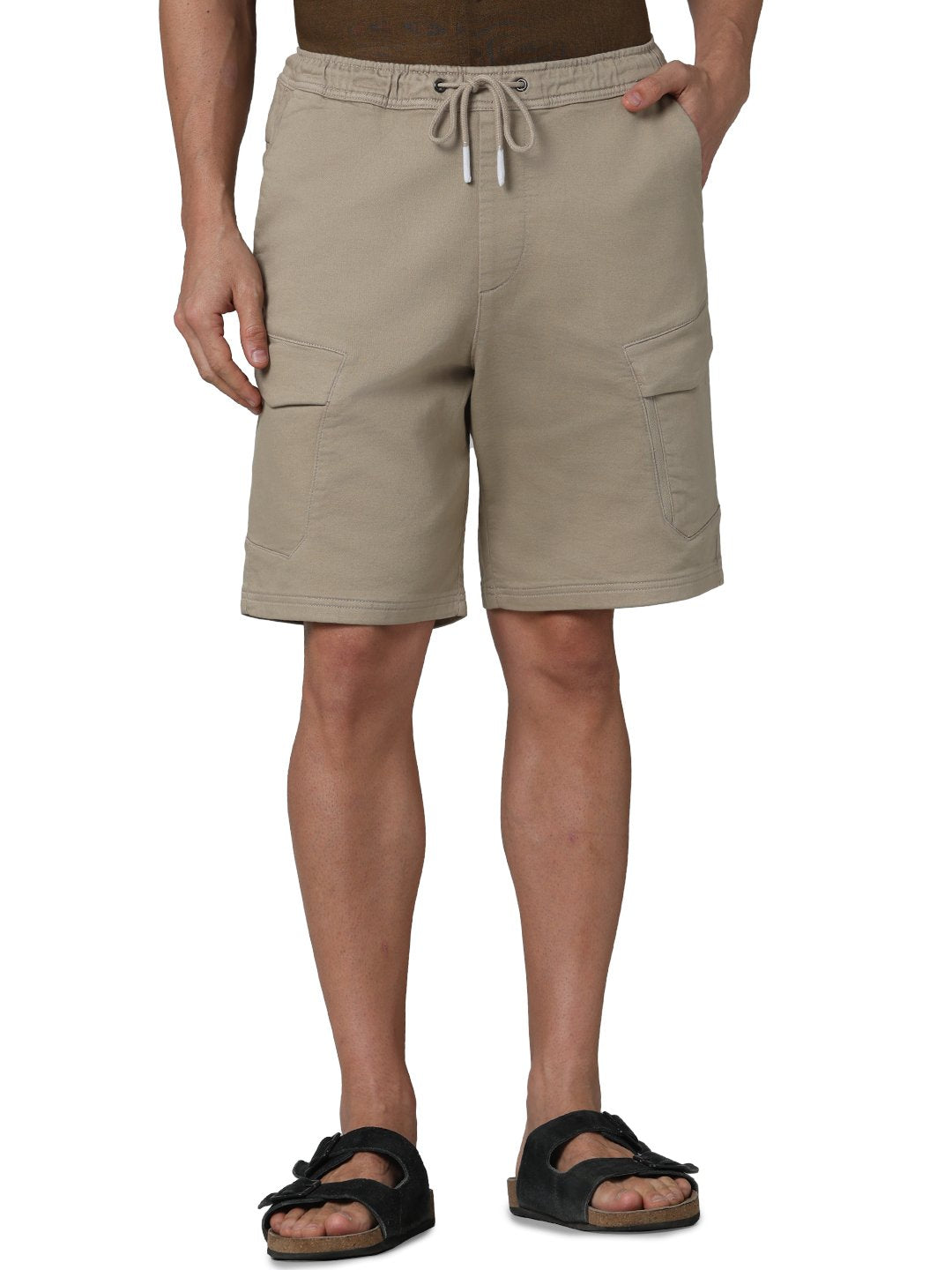 Celio Men Beige Solid Straight Fit Cotton Shorts