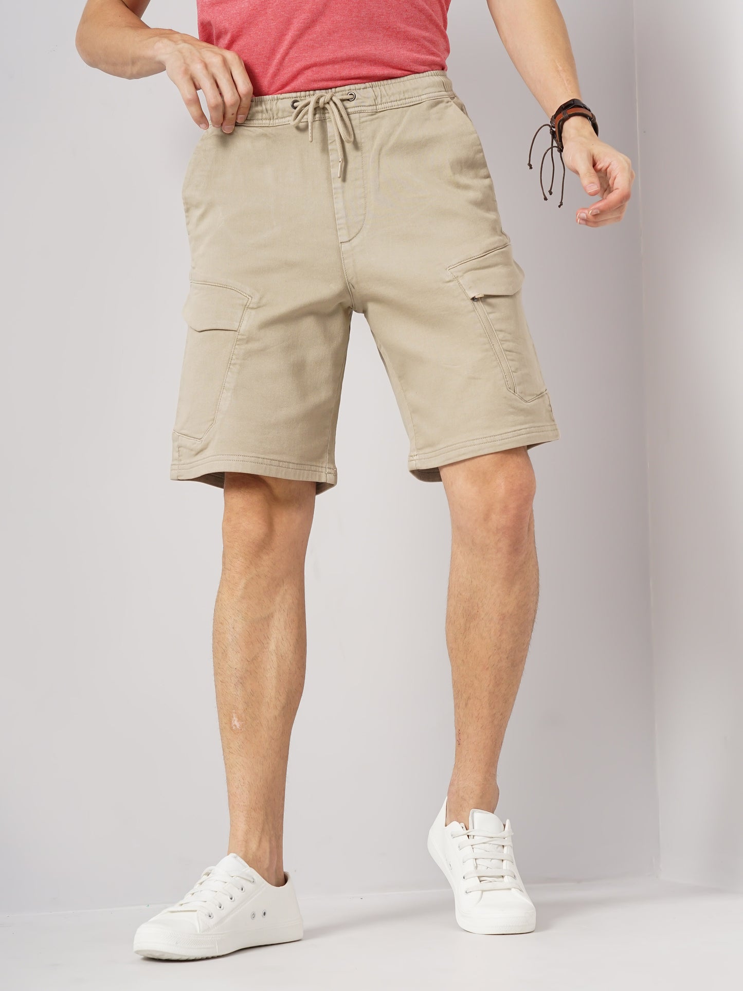 Beige Regular Fit Shorts