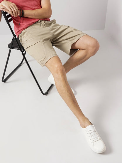 Beige Regular Fit Shorts