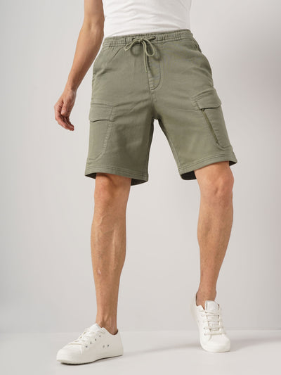 Celio* Cotton Regular Fit Olive Shorts