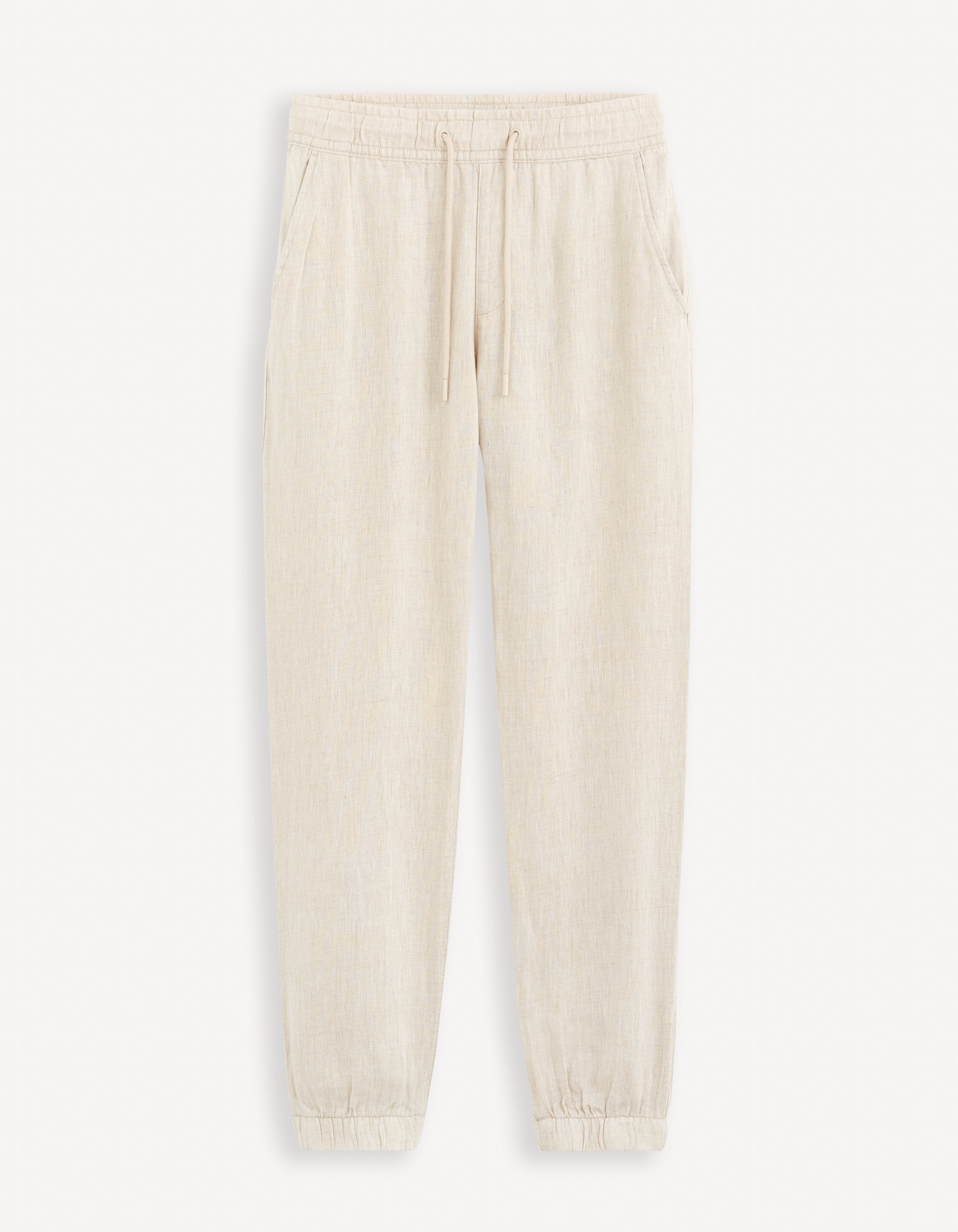Celio Men Off White Solid Jogger Fit Linen Trousers