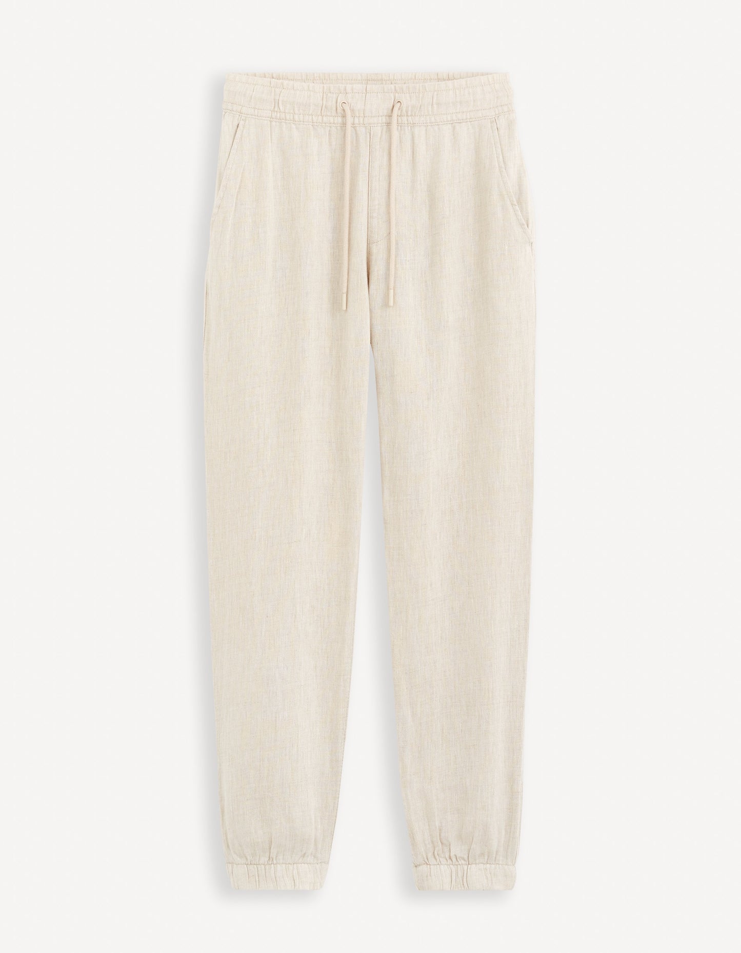 Celio* Men Off White Solid Jogger Fit Linen Trousers