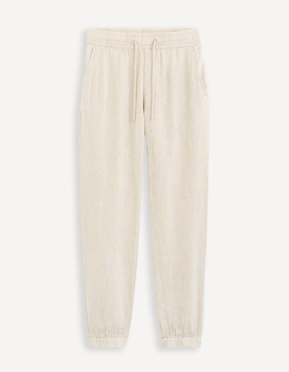 Celio* Men Off White Solid Jogger Fit Linen Trousers