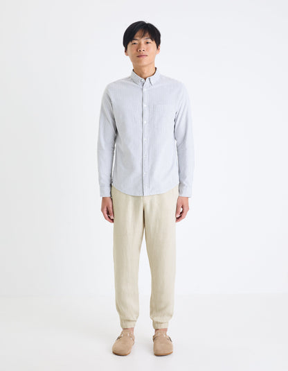 Celio* Men Off White Solid Jogger Fit Linen Trousers