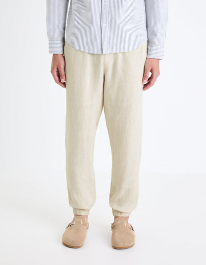 Celio* Men Off White Solid Jogger Fit Linen Trousers