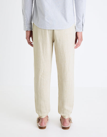 Celio* Men Off White Solid Jogger Fit Linen Trousers
