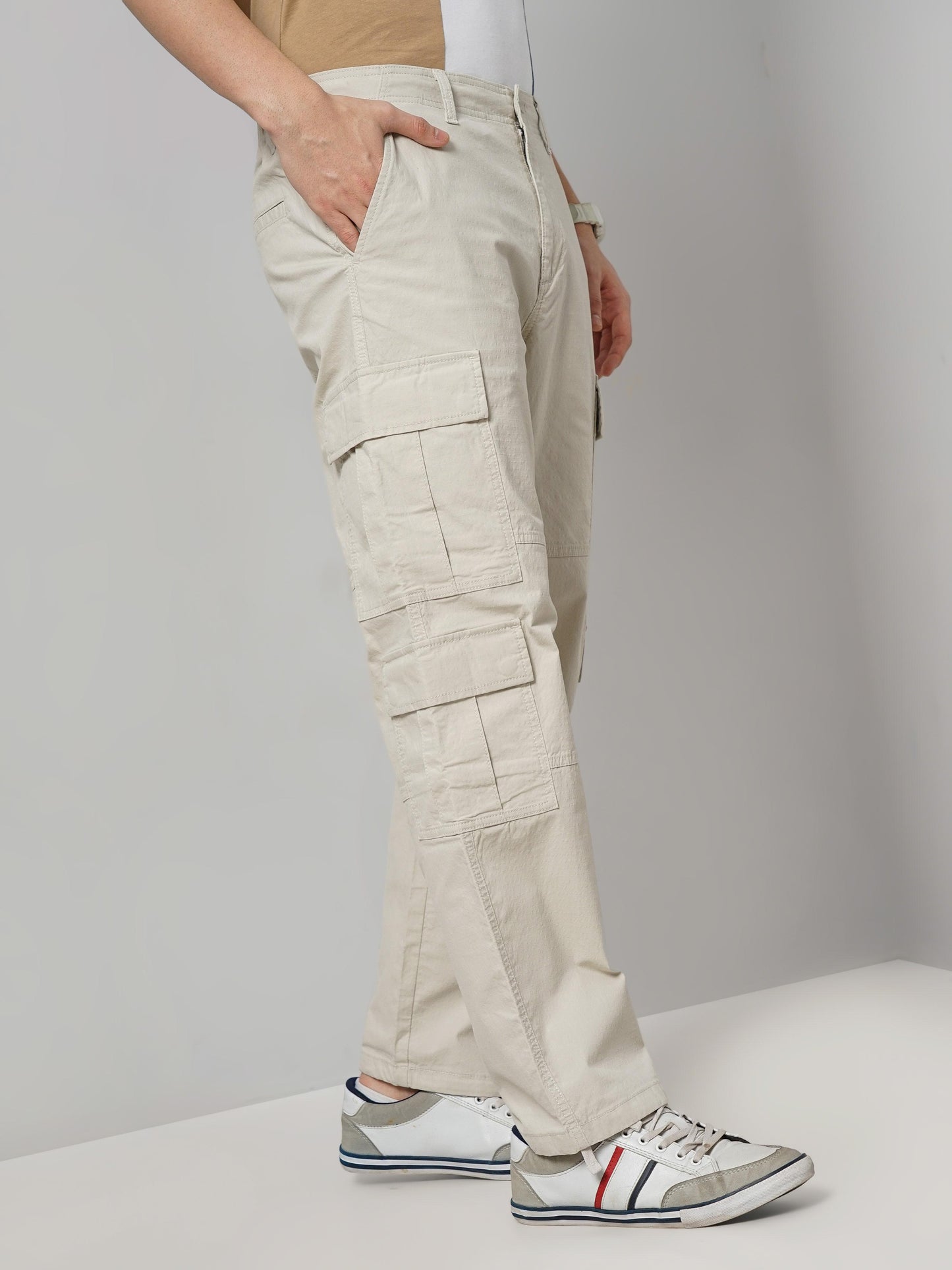 Beige Regular Fit Cargos