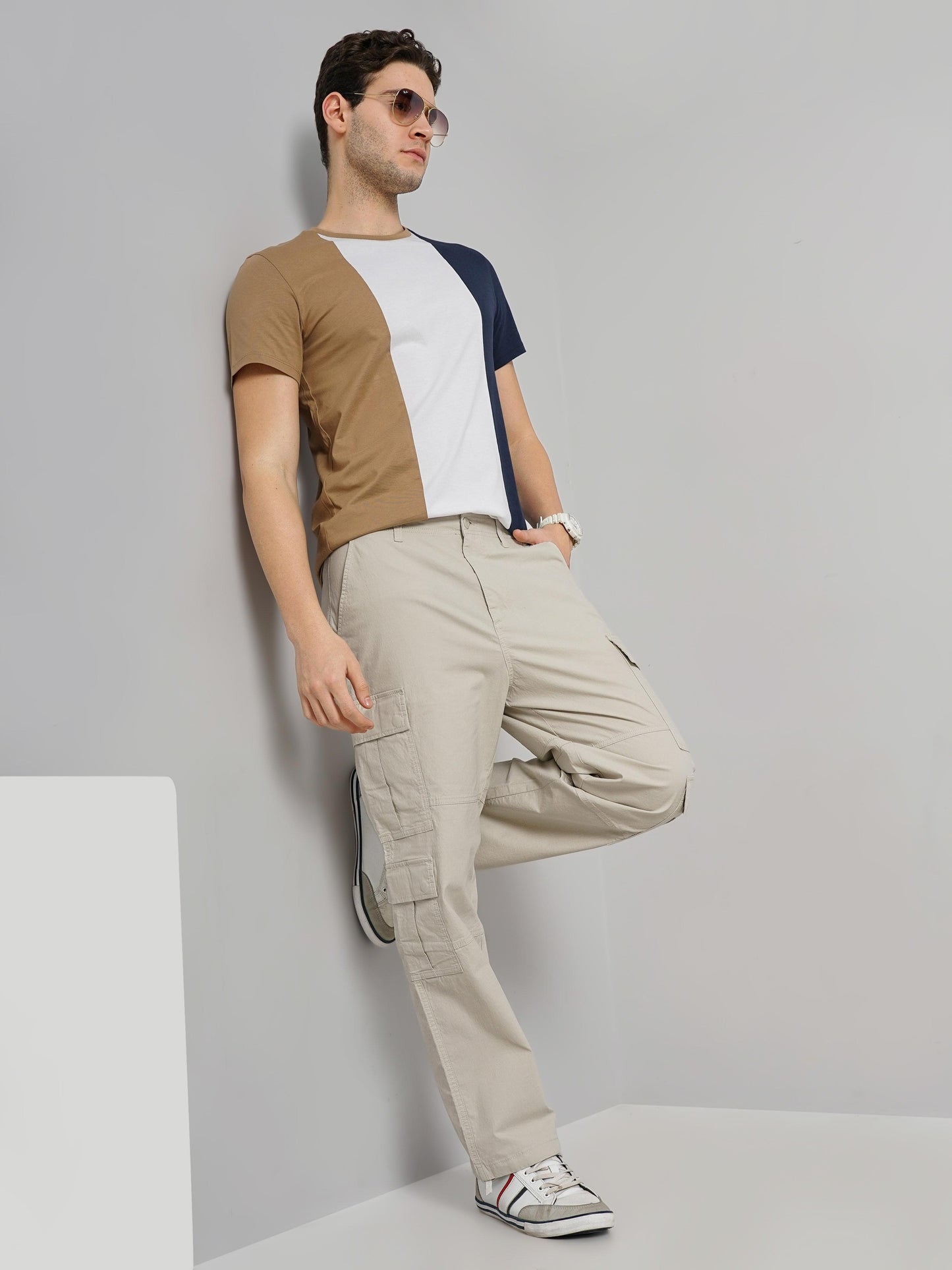 Beige Regular Fit Cargos