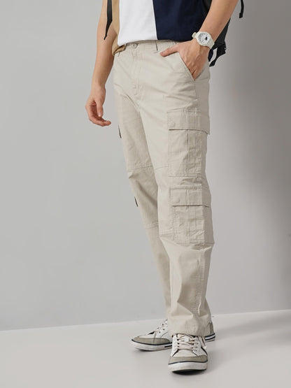 Beige Regular Fit Cargos