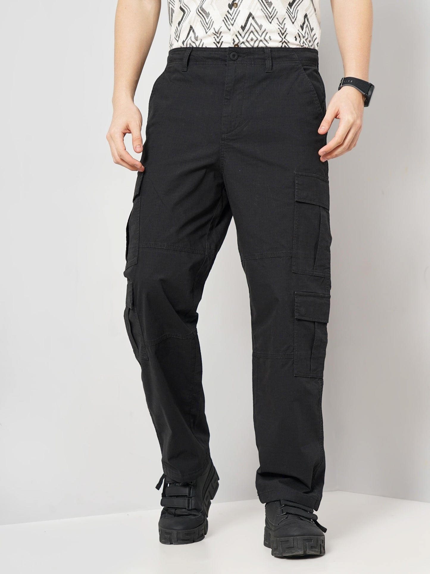 Black Regular Fit Cargos