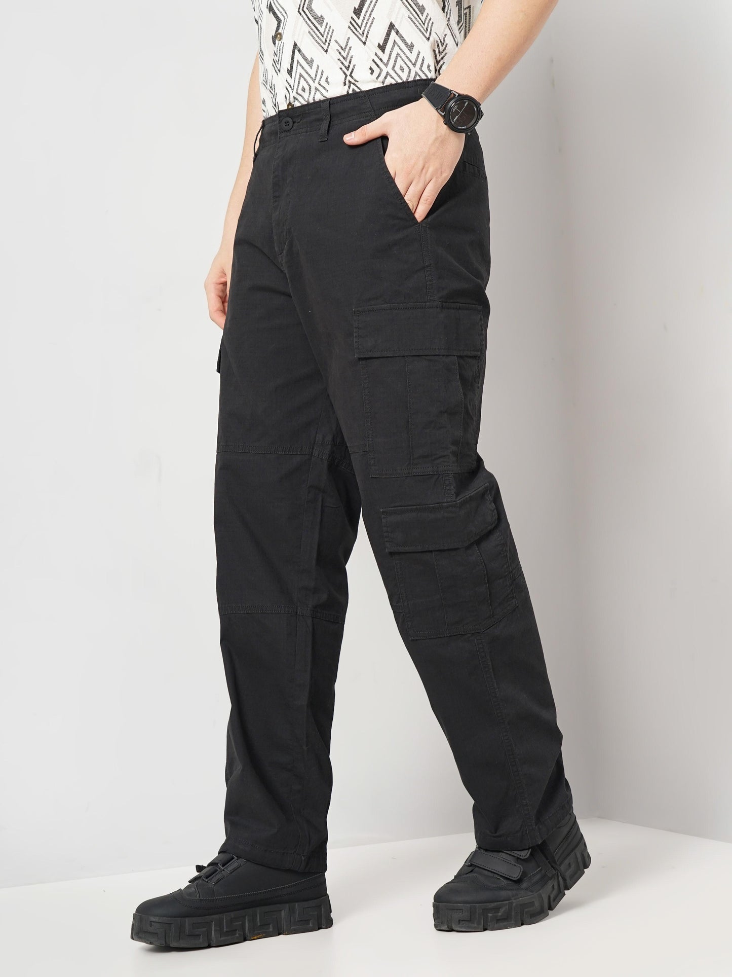 Black Regular Fit Cargos