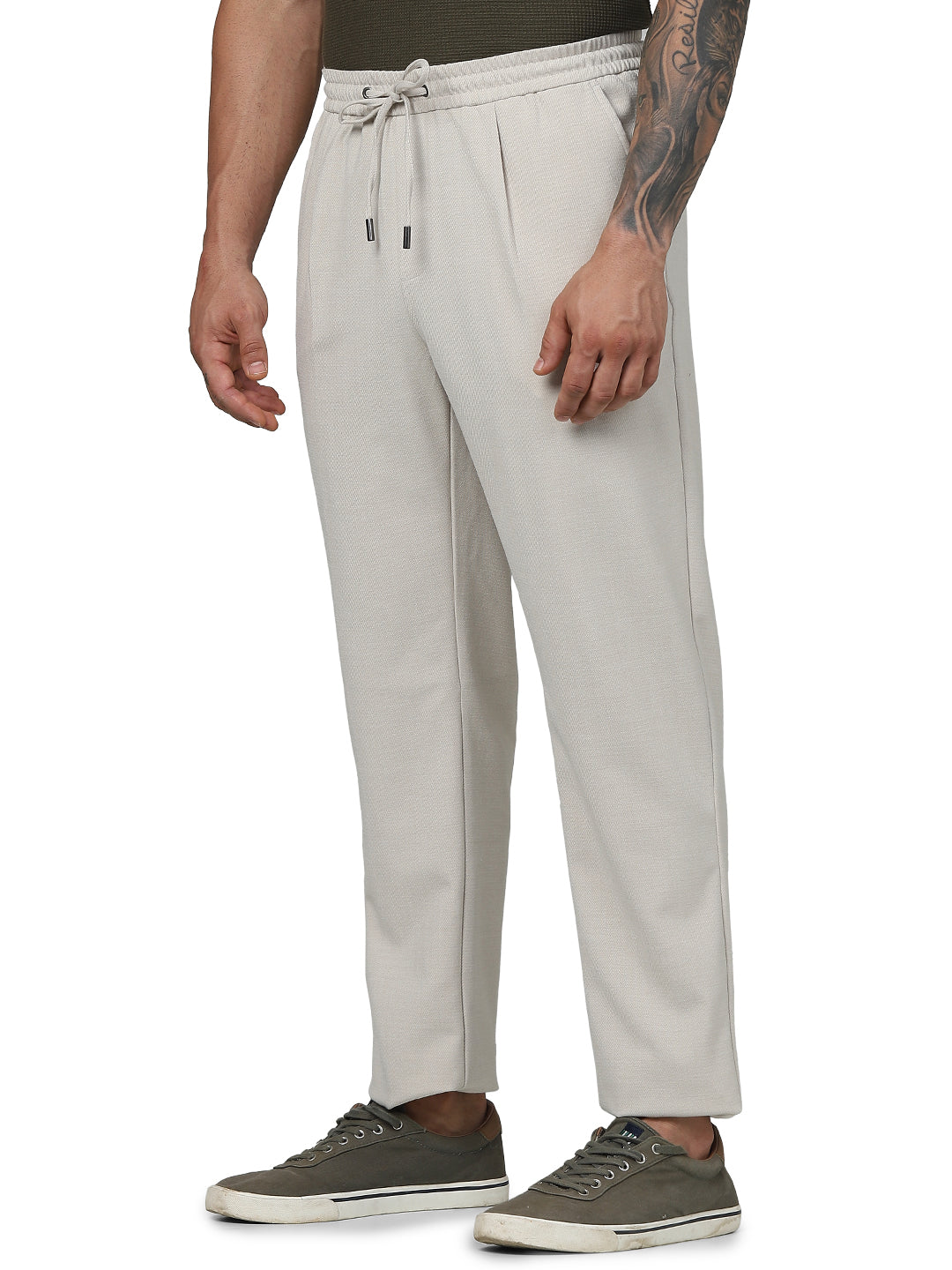 Beige Polyester Regular Fit Trousers