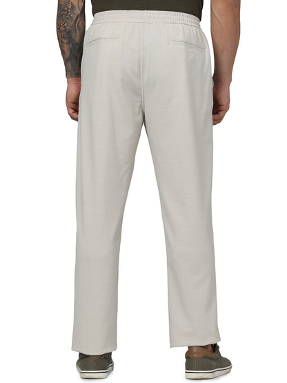 Beige Polyester Regular Fit Trousers