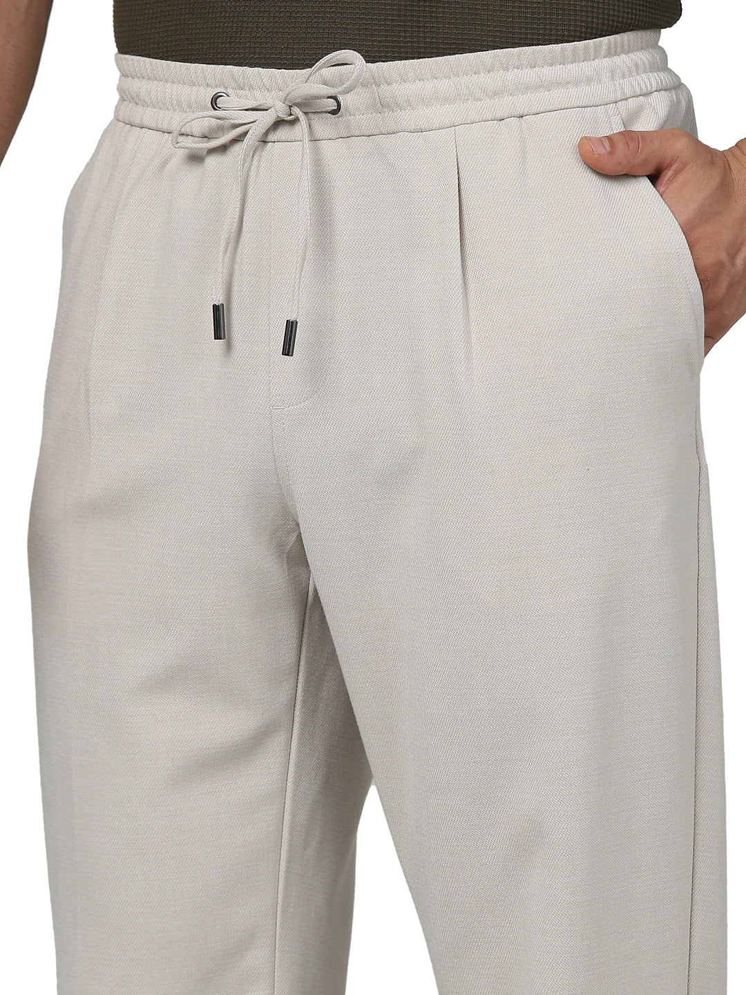 Beige Polyester Regular Fit Trousers