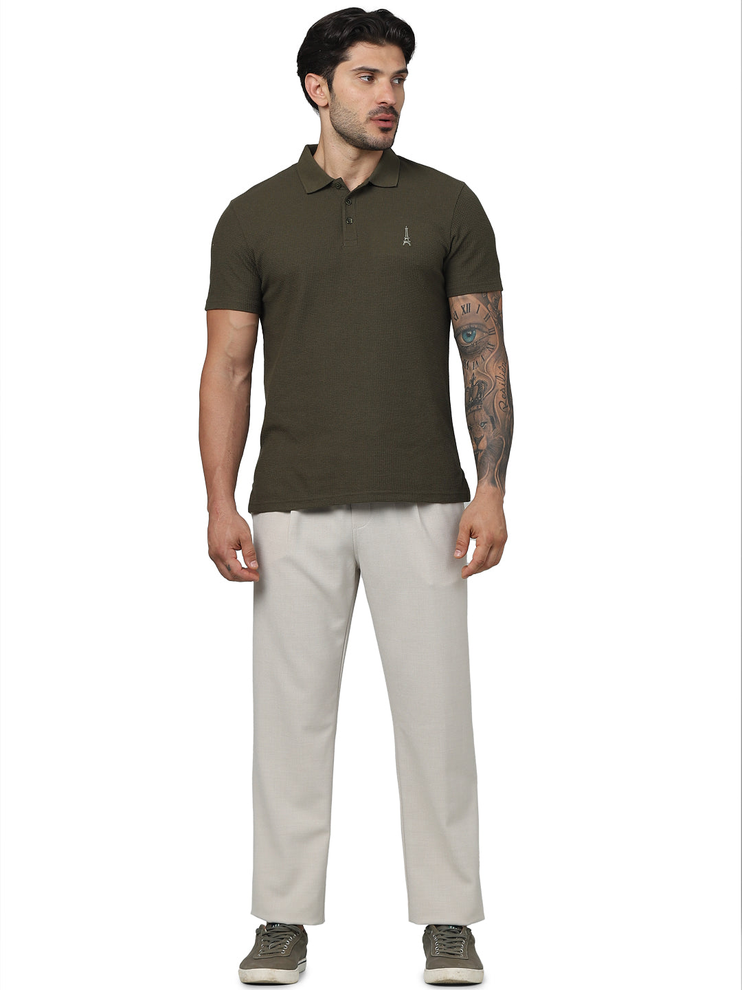 Beige Polyester Regular Fit Trousers