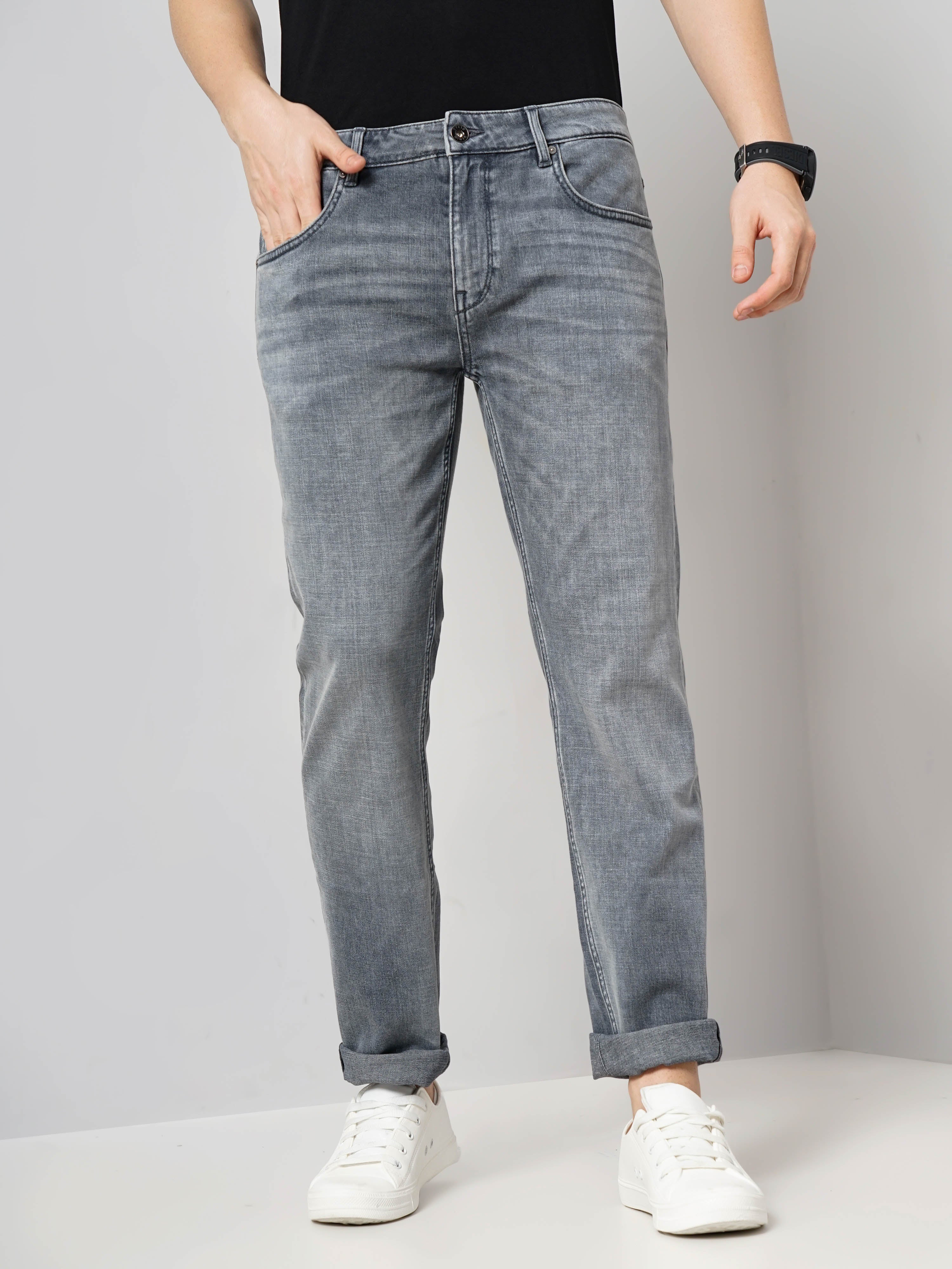 Grey Straight Slim Fit Soft Touch Jeans